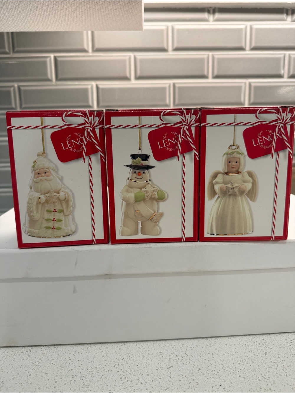 Lenox Cream & Red Holiday Ornament Set - Santa, Snowman & Angel